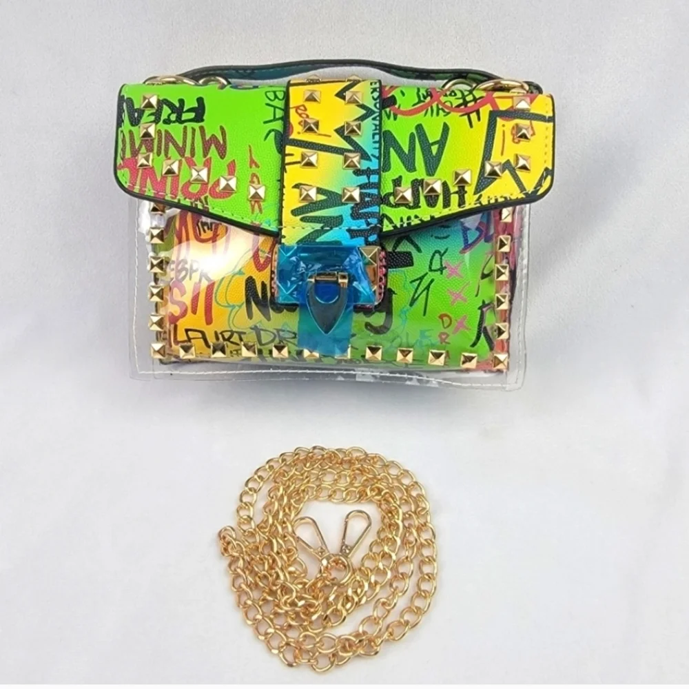 NWT Clear Studded Graffiti Bag